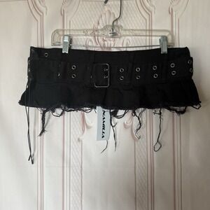 NAMILIA BELTED DENIM Pleated Micro Mini SKIRT Black Women's Size Small NWT $99